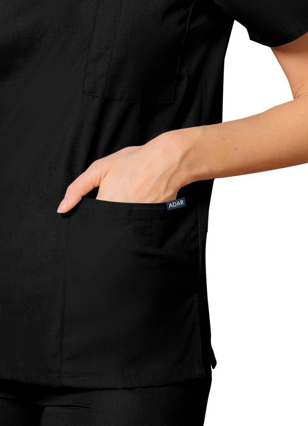 Adar Unisex V-Neck Tunic 3 Pocket - Black - Image 3
