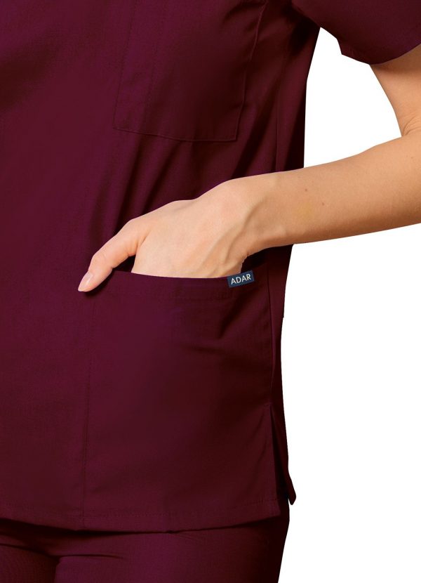 Adar Unisex V-Neck Tunic 3 Pocket - Burgandy - Image 3