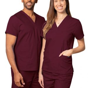Adar Unisex V-Neck Tunic 3 Pocket - Burgandy