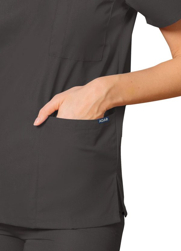 Adar Unisex V-Neck Tunic 3 Pocket - Pewter - Image 3