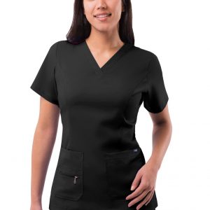 Adar Womens Elevated V-neck Scrub Top - Black