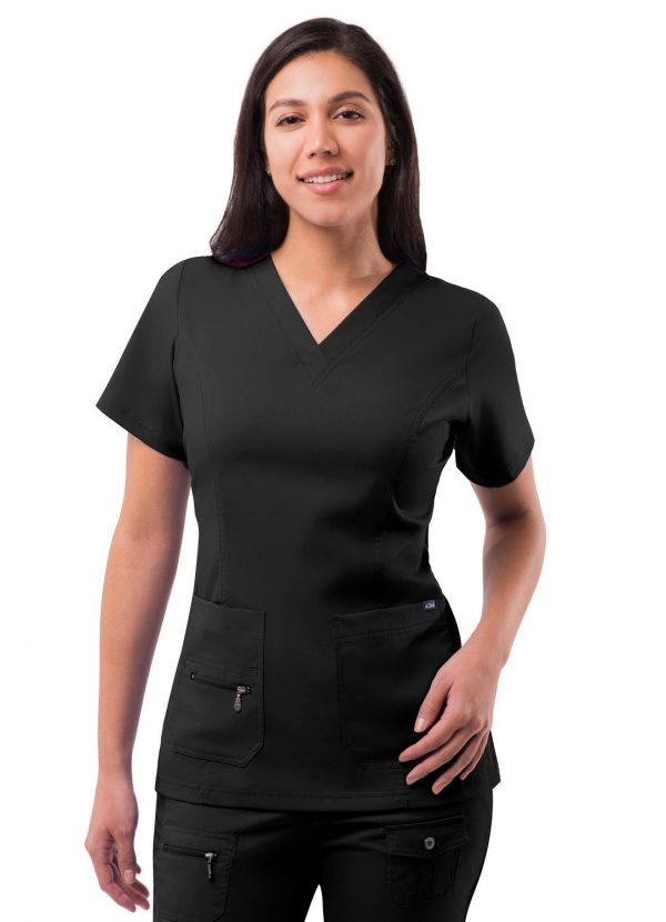 Adar Womens Elevated V-neck Scrub Top - Black