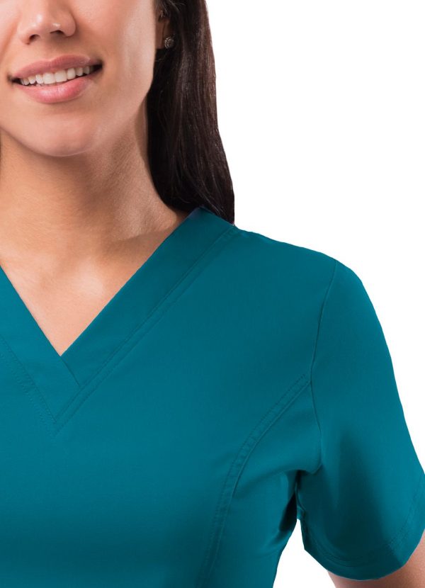 Adar Womens Elevated V-neck Scrub Top - Caribbean Blue - Image 3