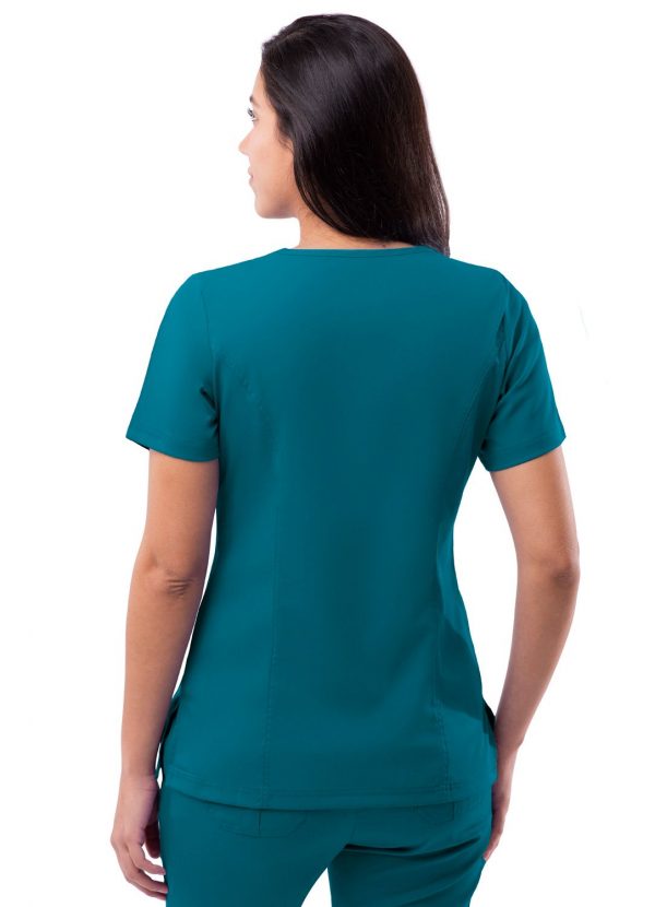 Adar Womens Elevated V-neck Scrub Top - Caribbean Blue - Image 2