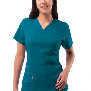 Adar Womens Elevated V-neck Scrub Top - Caribbean Blue