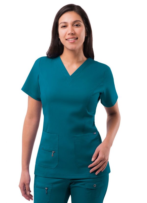 Adar Womens Elevated V-neck Scrub Top - Caribbean Blue