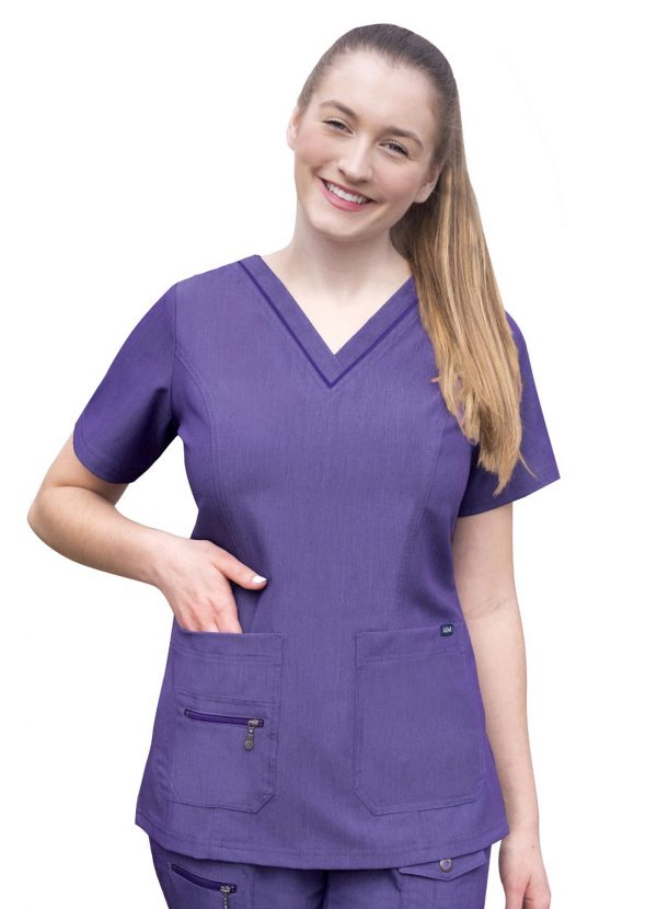 Adar Womens Elevated V-neck Scrub Top - Heather Grape