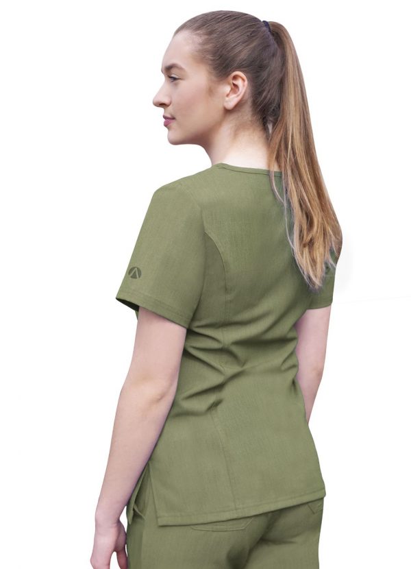 Adar Womens Elevated V-neck Scrub Top - Heather Olive - Image 2