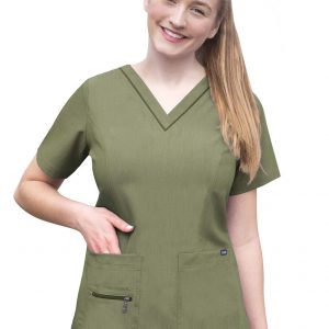 Adar Womens Elevated V-neck Scrub Top - Heather Olive