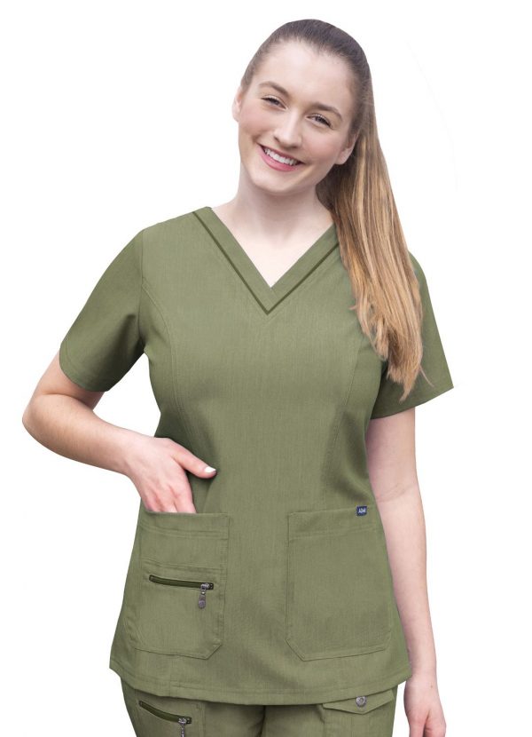Adar Womens Elevated V-neck Scrub Top - Heather Olive