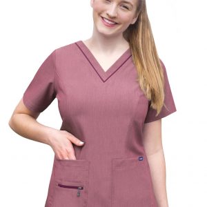 Adar Womens Elevated V-neck Scrub Top - Heather Wine