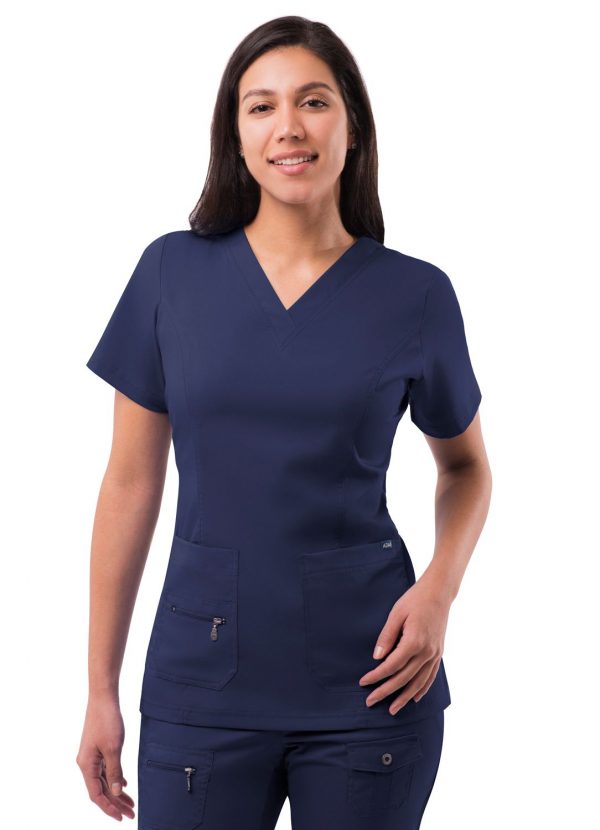 Adar Womens Elevated V-neck Scrub Top - Navy