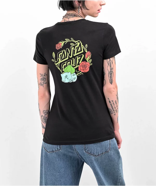 Pokemon & Santa Cruz Grass Type 1 Women's Black T-Shirt