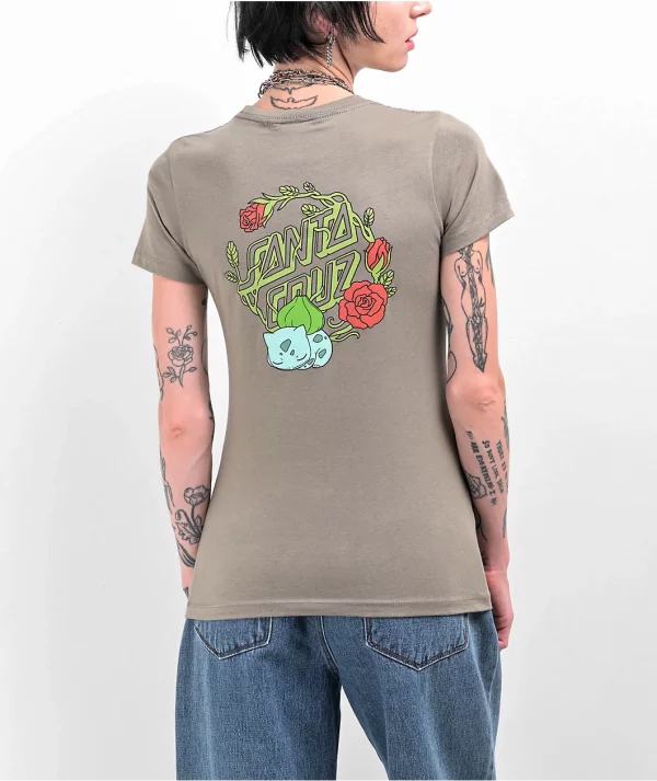 Pokemon & Santa Cruz Grass Type 1 Women's Grey T-Shirt