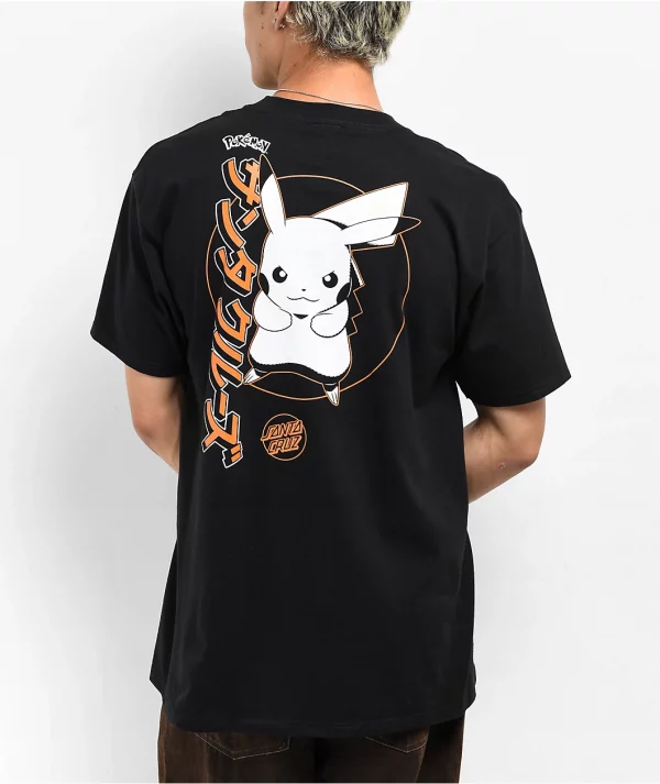 Pokemon & Santa Cruz Pikachu Men's Black T-Shirt