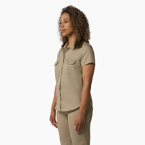 Women's CDCR CSC or SCC Dickies Short Sleeve Work Shirt - Tan - Image 3